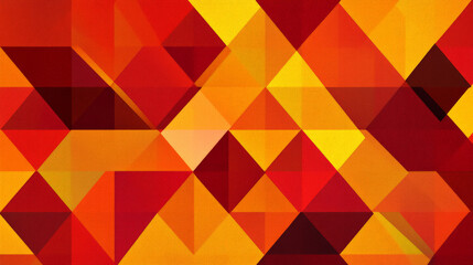 Obraz premium A flat geometric background featuring bold triangles in shades of red, orange, and yellow, arranged in a dynamic overlapping pattern. The color blocks create a sense of movement and depth.