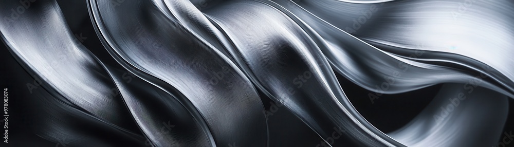 Wall mural abstract silver and black fabric with flowing curves and ridges