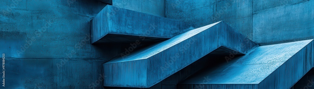 Poster abstract blue geometric concrete structure with textured surfaces