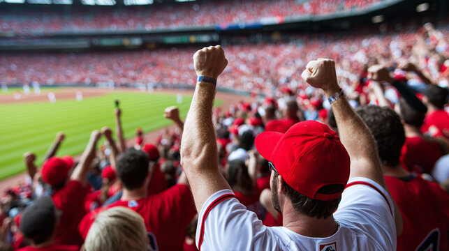 baseball fans celebrating a home run, capturing their excitement and team pride