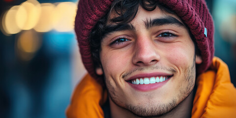 Carefree Explorer: A young man, his face alight with adventure, his smile contagious.