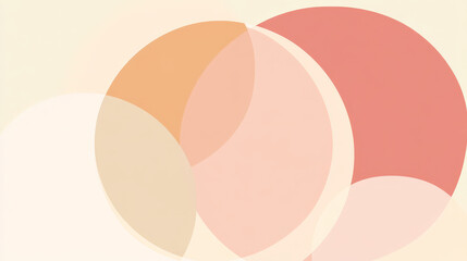 A minimalist flat geometric design with overlapping circles in shades of soft pink, peach, and cream, creating a balanced, calming composition with a modern aesthetic.