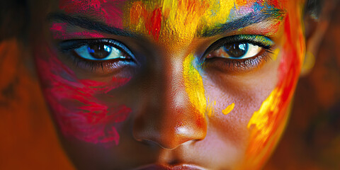 Passionate Artist: An expression of deep emotion on the face of a woman, lost in her work.