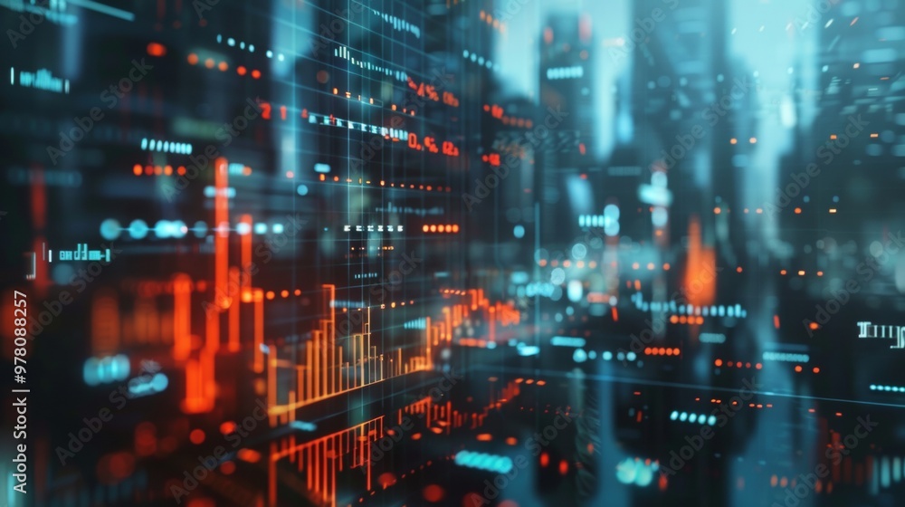 Poster abstract digital data visualization in blue and orange