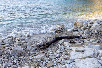 Albania riviera. Beach on coast of Sarande Sea in Albania.
