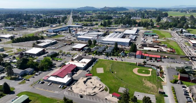 Aerial View of Baseball Field Facing Downtown Sedro-Woolley, Washington USA