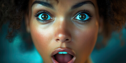 Surprised Gasp: A woman with her mouth slightly agape and eyes wide open.