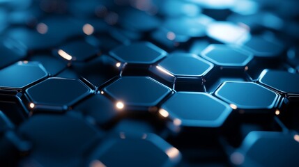 Obraz premium Metallic hexagon network, chrome and silver tones, sharp edges, reflective textures, glowing highlights, futuristic technology, high detail, sci-fi theme