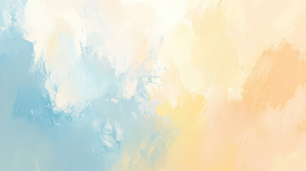 A soft pastel oil paint texture blending shades of pale yellow, baby blue, and soft peach, with gentle brushstrokes for a serene, elegant background.