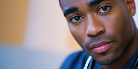 Thoughtful Doctor: A portrait of a man wearing a stethoscope, deep in thought.