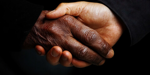 Caregiver's Gentle Touch: A man tenderly holding an elderly person's hand.