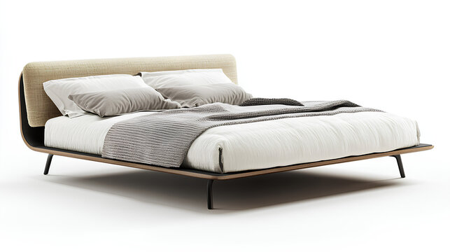 Modern double bed minimalist cutout white background