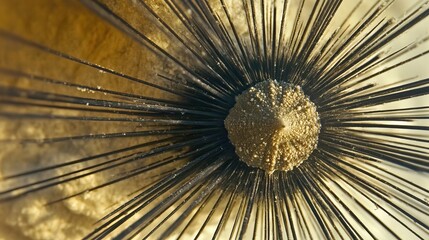 Obraz premium Close-up of a striking abstract formation with golden textures and dark, elongated spikes radiating outward.