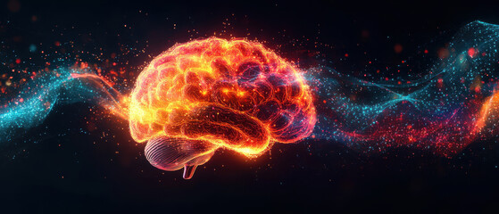 A vibrant and colorful abstract representation of a brain, symbolizing creativity, intelligence, and cognitive processes.