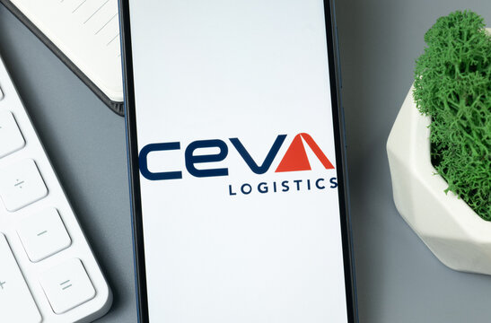 New York, USA - 30 August 2024: CEVA Logistics Logo on Phone Screen, Company Icon on Display