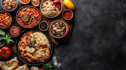 A food-centric design with a selection of globally popular items, showcasing ample space for ad text or promotional content