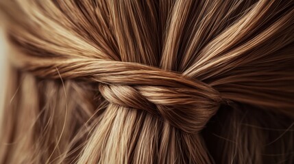 Fototapeta premium A close-up of thick, textured hair being tied with a sturdy hair rubber band, showing the band strength and flexibility.