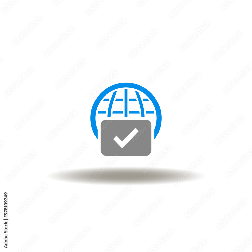 Poster vector illustration of earth globe with check mark. symbol of iso global quality standards system.