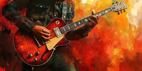 Passionate Performer: A musician playing a guitar, lost in the music onstage.