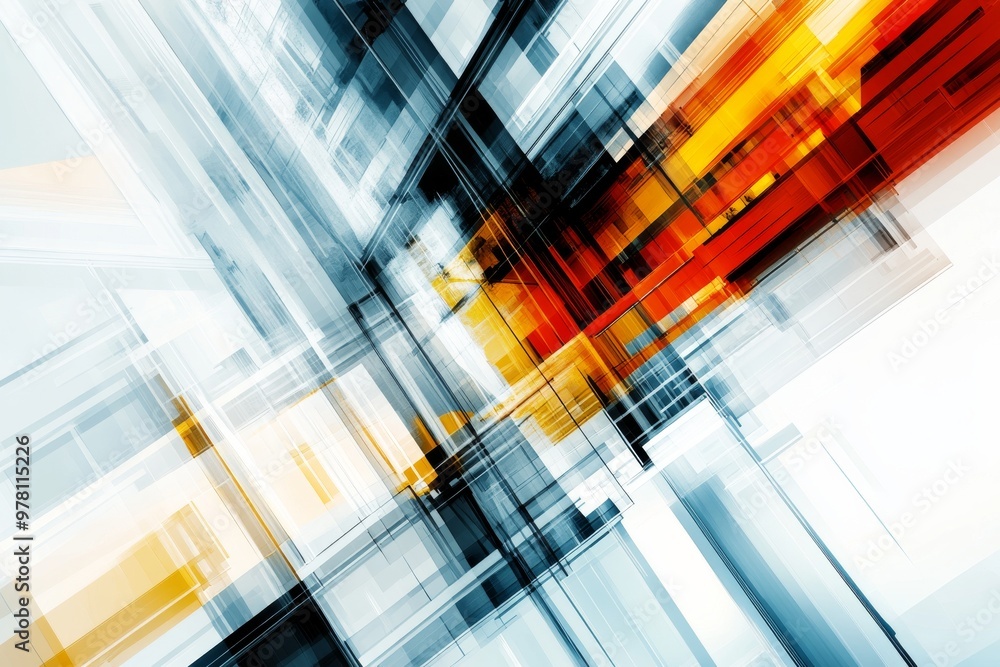Aufkleber abstract black white and orange geometric composition with intersecting lines and rectangles illustr
