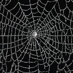 Obraz premium Creepy Crawlies: Intricate Spider Web Glistening with Dew