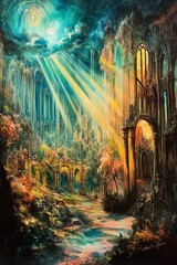 Obraz premium A breathtaking panoramic view where a vibrant fantasy world collides with Baroque art