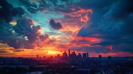 A high-speed time-lapse of clouds forming over a city skyline as the day transitions into night.