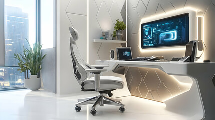 Futuristic Office Interior Design 3D Illustration