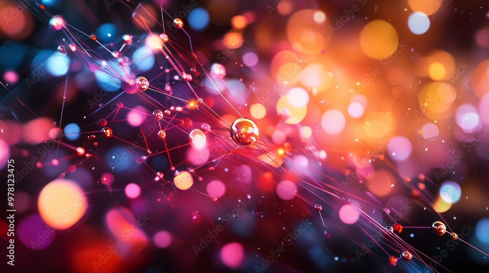 Poster abstract network of glowing spheres and lines representing connections