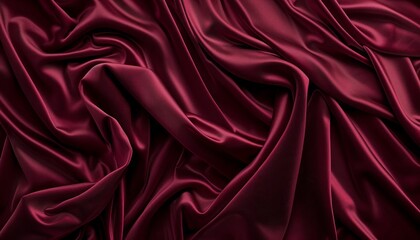 Fototapeta premium Lustrous red velvet fabric draped artistically creating smooth waves and folds.