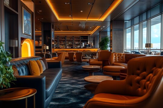 Luxurious Airport Lounge with Plush Seating and Elegant Decor for a Premium Travel Experience