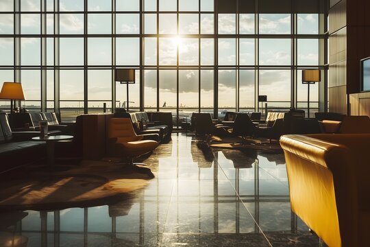 Luxurious Airport Lounge with Plush Seating and Elegant Decor for a Premium Travel Experience