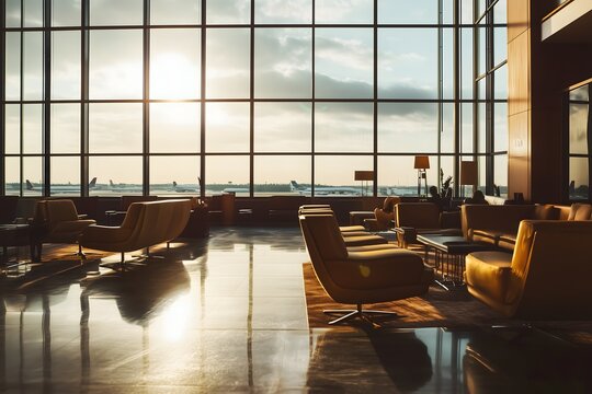 Luxurious Airport Lounge with Plush Seating and Elegant Decor for a Premium Travel Experience