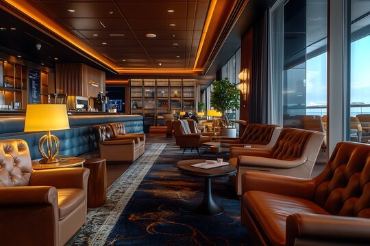 Luxurious Airport Lounge with Plush Seating and Elegant Decor for a Premium Travel Experience