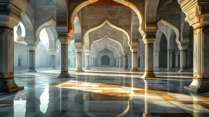 Obraz premium Marble Columns and Arches in a Grand Hall - 3D Illustration