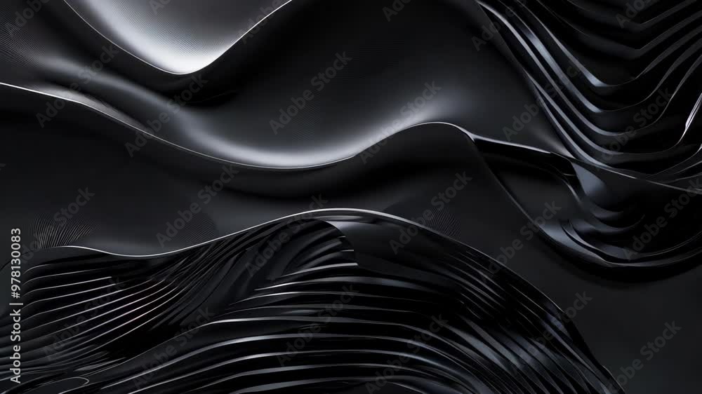 Poster a close-up of abstract black fluid shapes with smooth, undulating surfaces creates depth and dimensi