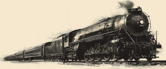 Vintage steam locomotive with a long train