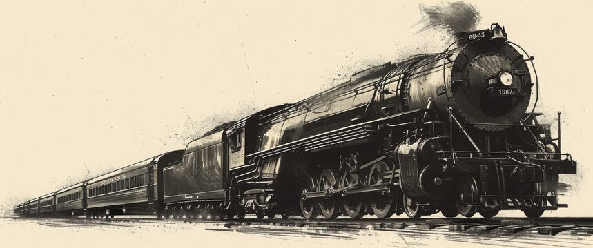Vintage steam locomotive with a long train