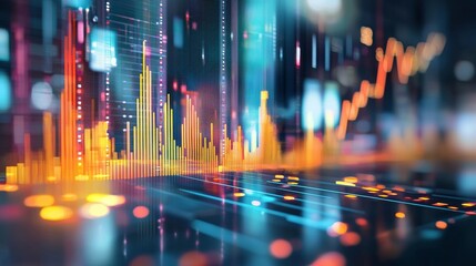 Digital chart with glowing lines and financial data in modern interface