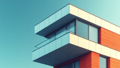 Modern Building Corner with Balcony and Windows
