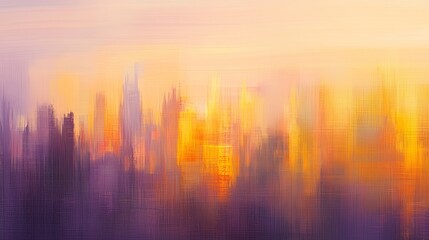  Abstract city skyline at sunset, featuring a stunning blend of warm oranges and purples that capture the urban landscape at its most enchanting hour.