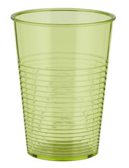 Empty clear plastic drinking cup with oval beveled corner