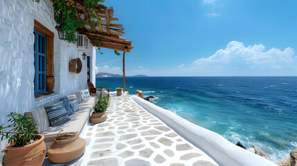 Obraz premium Coastal Home Patio View of the Sea - Photo