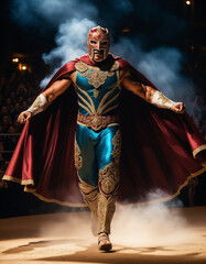 Majestic Luchador Making a Grand Entrance in a Thrilling Arena