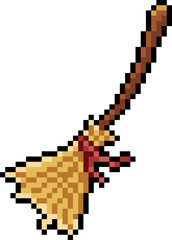 Halloween Witch Broom Pixel 8bit Illustration.