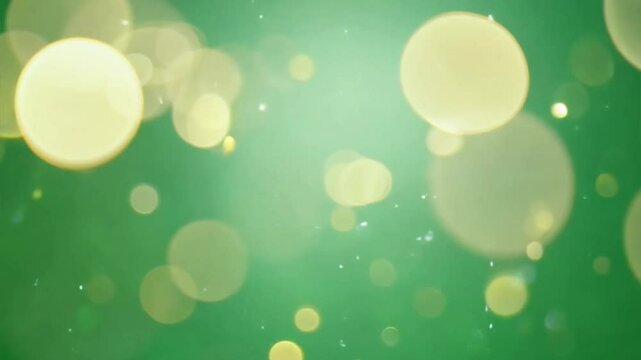 Green Bokeh Background: Abstract image of soft, glowing yellow and green bokeh circles on a dark green background, perfect for adding a touch of magic and wonder to your designs. 