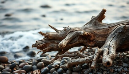 Creative still life with peaces of wood found near the sea. Natural transformation concept
