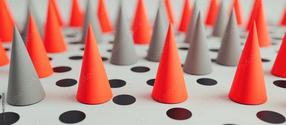 Aufkleber 3d render featuring red and gray cones arranged on a polka dot pattern