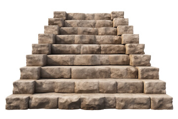 Front View To an Ancient Mayan pyramid stone steps PNG isolated on white and transparent background - Mayan culture ruins Stone temple Historic staircase Ancient construction Concept