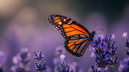 Obraz premium Monarch Butterfly on Purple Lavender Flowers - Photo
